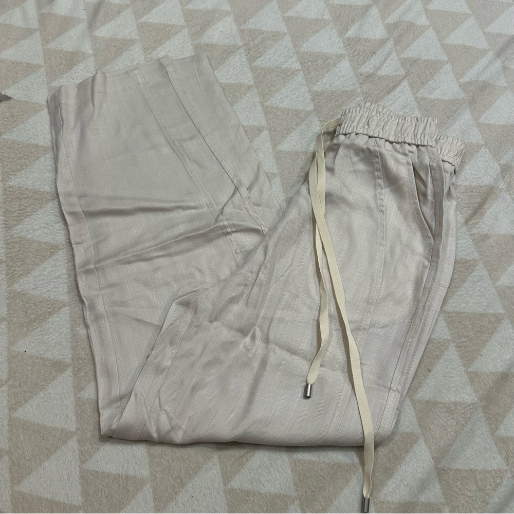 LULU PEACH ivory drawstring lightweight straight leg pants breathable